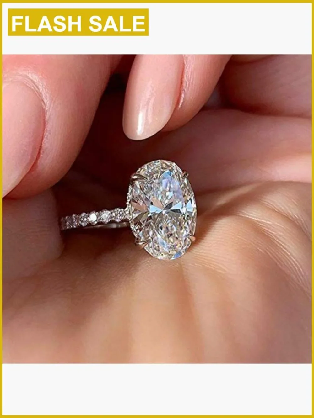 Oval Cut 3CT CZ Solitaire Engagement Ring Promise Ring Silver Size 9